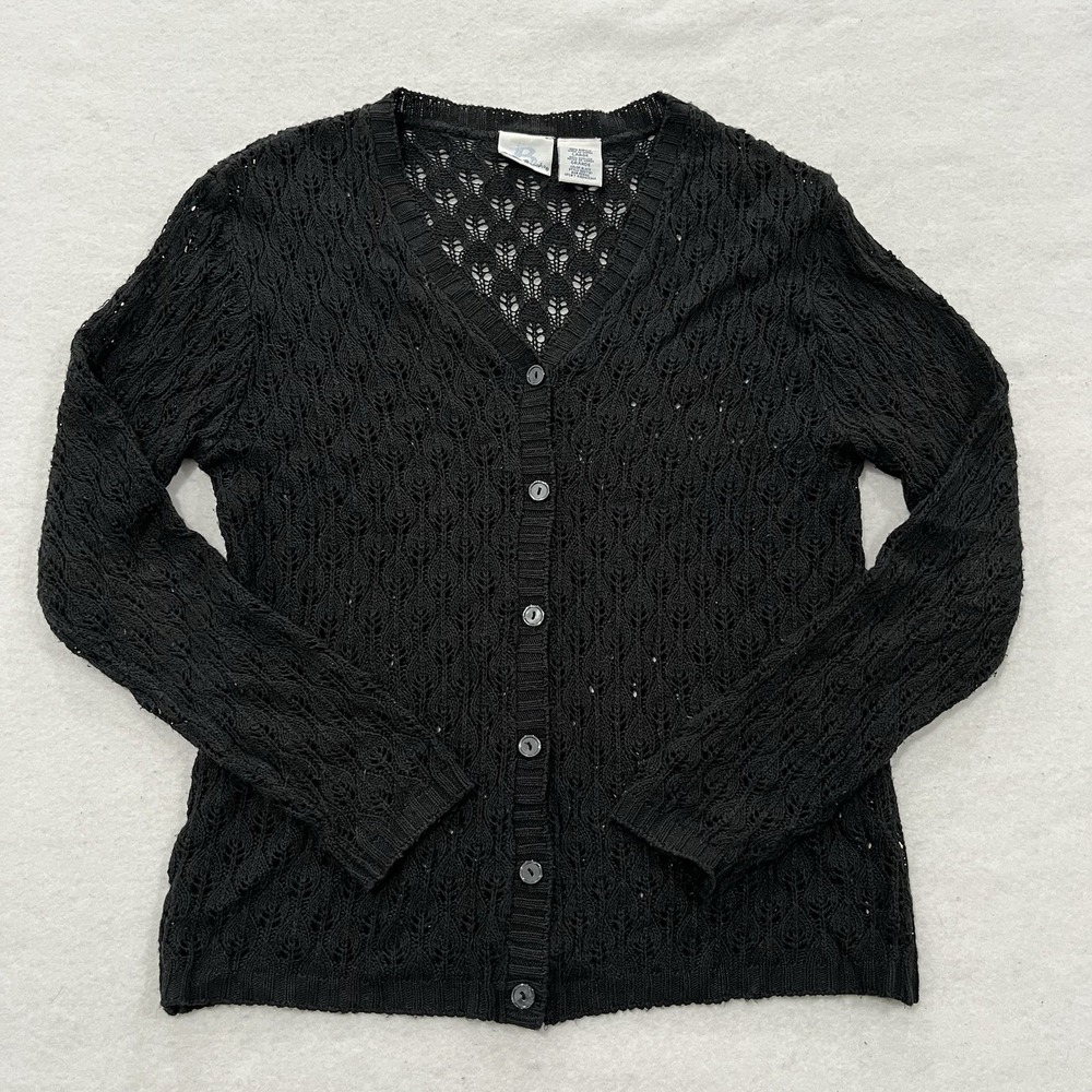 Bobbie Brooks Women's Large Black Long Sleeve Cover-up Knit Crochet